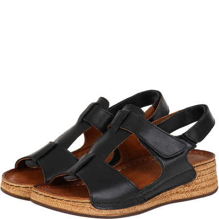 Sandały Syrena SST 995 czarne - skórzane, na rzepy, koturn 4 cm