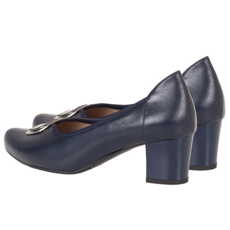 Czółenka na słupku 5 cm - Syrena SE 7140 granatowe, skóra naturalna