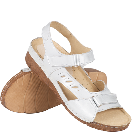 Sandały skórzane damskie Syrena SST 907 biało-srebrne