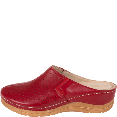 Syrena SWB 562 czerwone klapki skórzane na koturnie