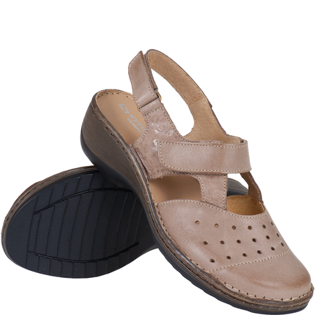 Sandały skórzane na koturnie - Syrena SH 150 beżowe