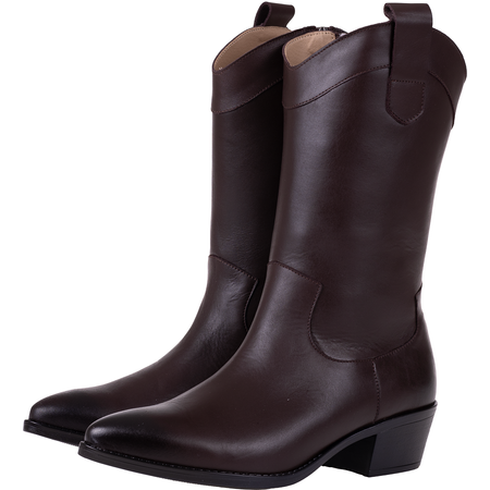 Syrena STA 4389 - kasztan skórzane kowbojki damskie na obcasie