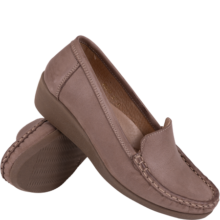 Syrena SH 4020 beż - mokasyny skórzane na koturnie 4 cm