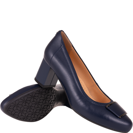 Czółenka skórzane Syrena SPU 1505 granatowe, obcas 6 cm