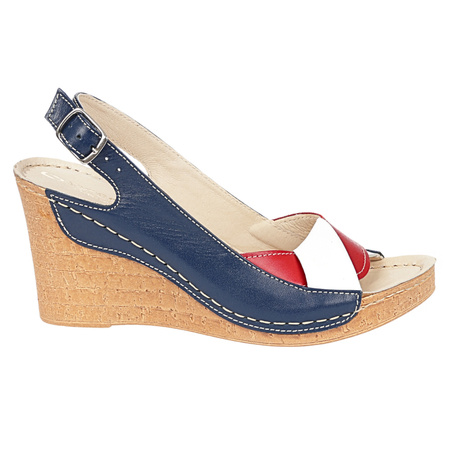 Skórzane sandały na koturnie Syrena SWB 530 granatowe