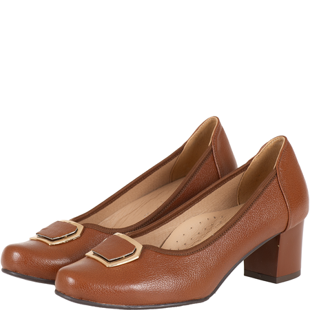 Czółenka na obcasie skórzane damskie - Syrena SE 7140 brąz