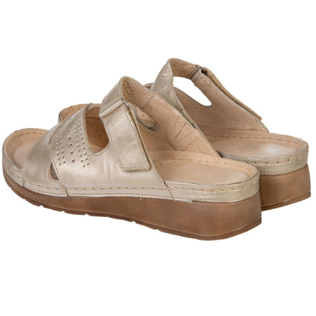 Klapki damskie skórzane Syrena SST 923 beżowo-złote