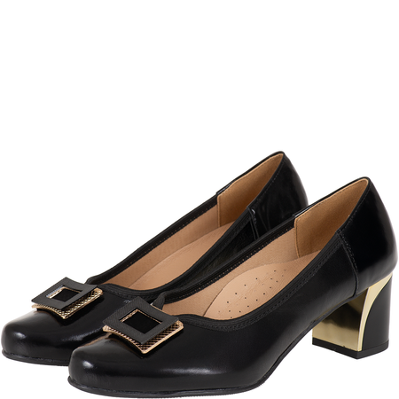 Czółenka na słupku Syrena SE P-295 czarne - skóra naturalna