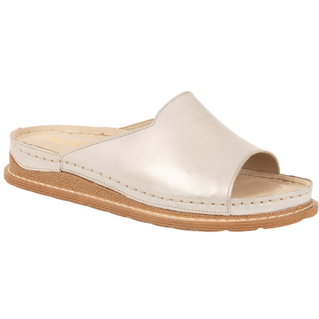 Klapki damskie skórzane marki Syrena SST 937 beżowo-złote