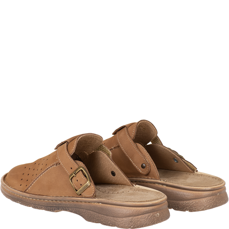 Klapki męskie Syrena SH 812 beżowe skóra naturalna