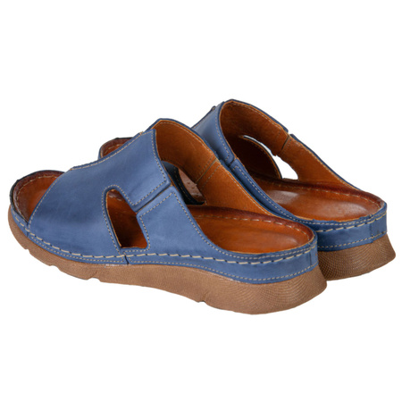 Klapki damskie Syrena SST 925 niebieskie skóra naturalna