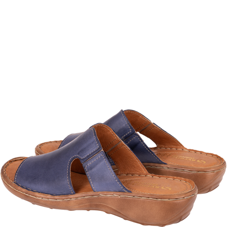 Skórzane klapki damskie marki Syrena SST 663 niebieskie
