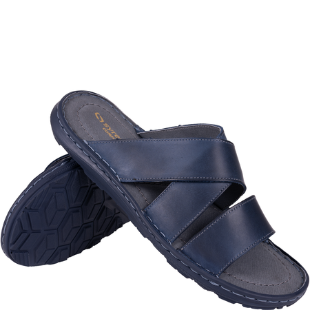 Klapki męskie skórzane Syrena SI 375-872 granatowe
