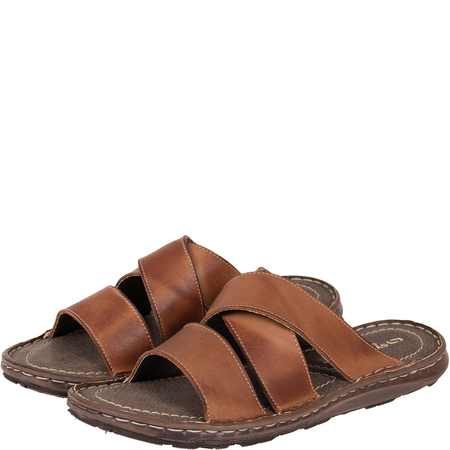 Klapki męskie skórzane marki Syrena SI 375-868 brązowe