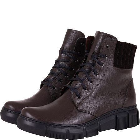 Botki damskie skórzane Syrena SWB K-242 brąz - płaski obcas