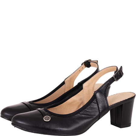 Czółenka damskie skórzane Wielbut 543 czarne na słupku