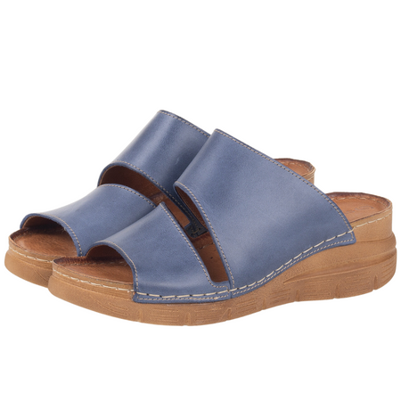 Klapki damskie na koturnie Syrena SST 981 niebieskie