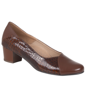 Czółenka damskie skórzane na słupku Syrena SE 7121 brązowe
