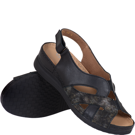 Sandały skórzane na koturnie czarne - Syrena SH 144