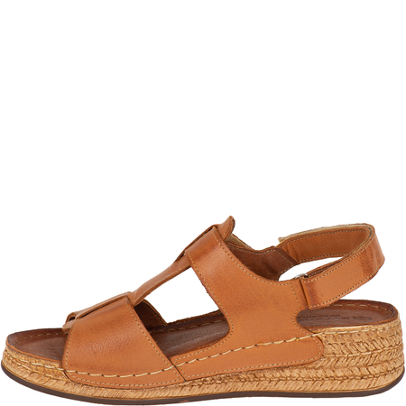 Sandały Syrena SST 995 rude - skórzane, na rzepy, koturn 4 cm