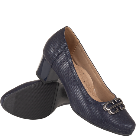 Czółenka na słupku Syrena SE P-293/1 granatowe - skóra