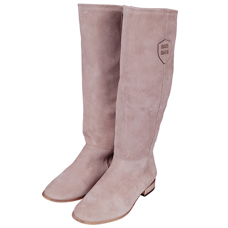 Zamszowe kozaki damskie na obcasie skóra naturalna Syrena SOP 204 cappuccino