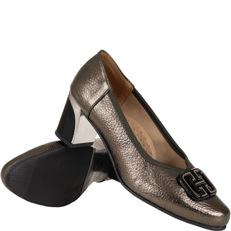 Czółenka na słupku Syrena SE P-313A zielone - skóra naturalna