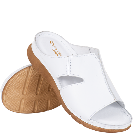 Klapki damskie Syrena SST 925 białe skóra naturalna