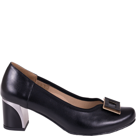 Czółenka na słupku Syrena SE 7146 czarne - skóra naturalna