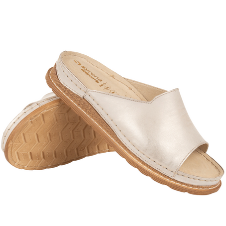 Klapki damskie skórzane marki Syrena SST 937 beżowo-złote