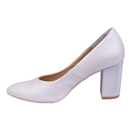 Polskie czółenka damskie na obcasie z linii eco w kolorze srebrnym model ESK 876