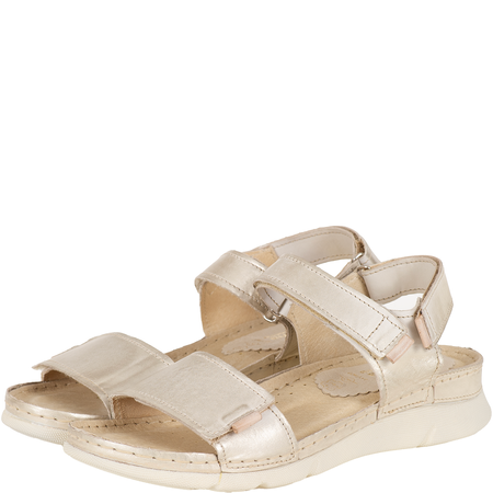 Sandały skórzane damskie marki Syrena SST 990 beżowo-złote