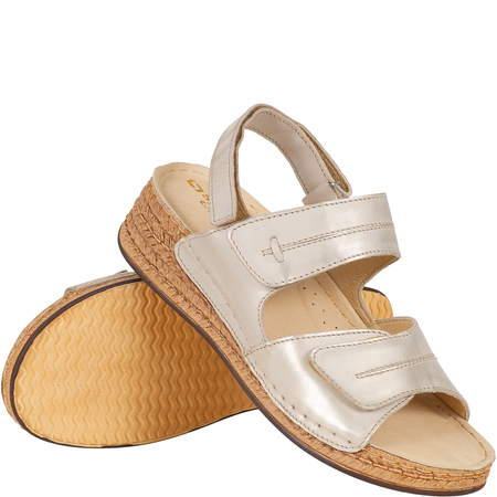 Sandały skórzane damskie marki Syrena SST 993 beżowo-złote