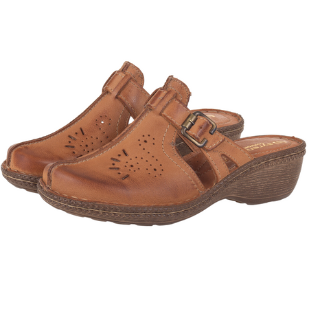 Klapki damskie Syrena SST 737/M rude - skóra naturalna