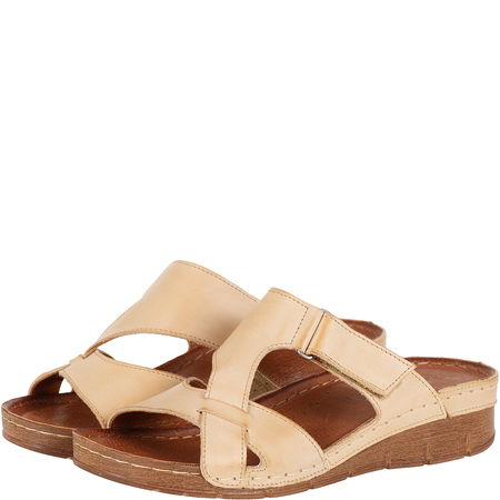 Klapki damskie skórzane marki Syrena SST 908/K beżowe