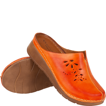 Klapki damskie skóra naturalna Syrena SST 922/M pomarańczowe