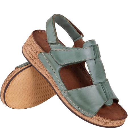 Sandały Syrena SST 995 zielone - skórzane, na rzepy