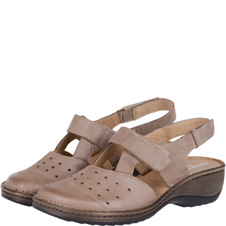 Beżowe sandały skórzane na koturnie - Syrena SH 150