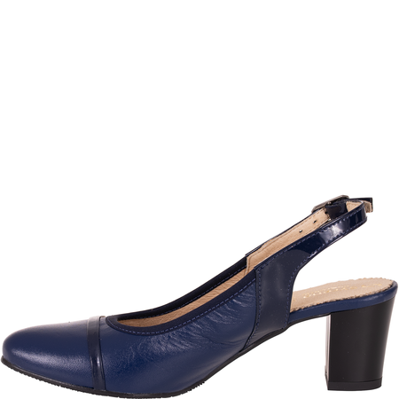 Czółenka damskie skórzane Wielbut 543 granatowe na słupku