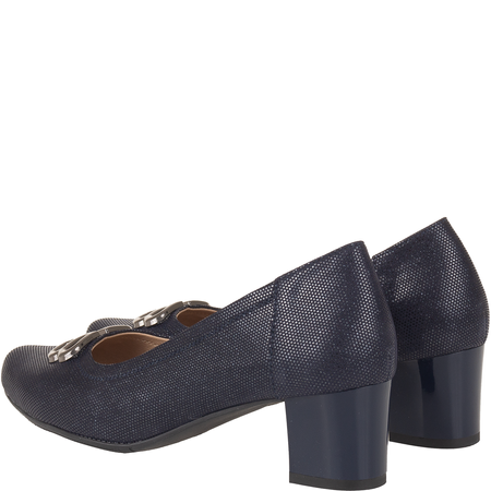 Czółenka na słupku Syrena SE P-293/1 granatowe - skóra