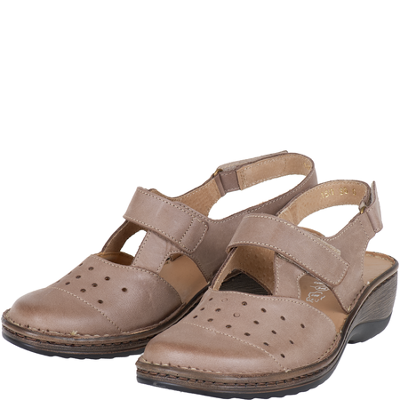 Beżowe sandały skórzane na koturnie - Syrena SH 150