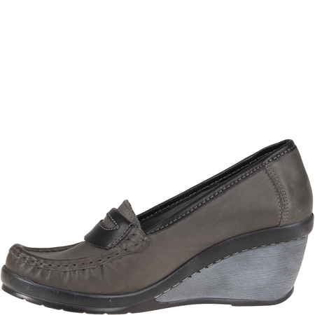 Półbuty na koturnie skórzane Syrena SST 1593/50 grafit-czarny