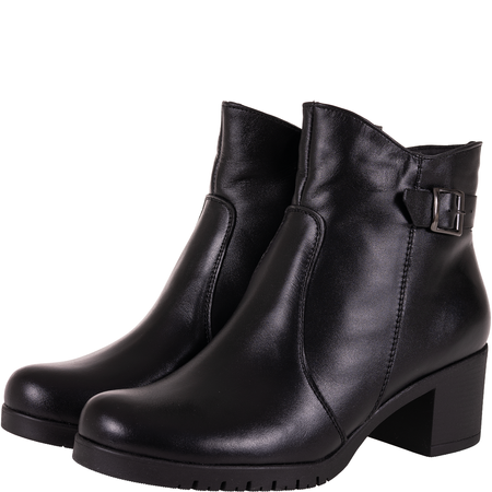 Czarne botki damskie skórzane na obcasie - Syrena SE 0632