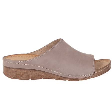 Klapki skórzane damskie Syrena SOT 409 cappucinno - platforma 3,5 cm