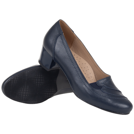 Czółenka na słupku skórzane marki Syrena SE 0203 granatowe