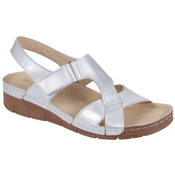 Skórzane sandały damskie Syrena SST 908 biało srebrne
