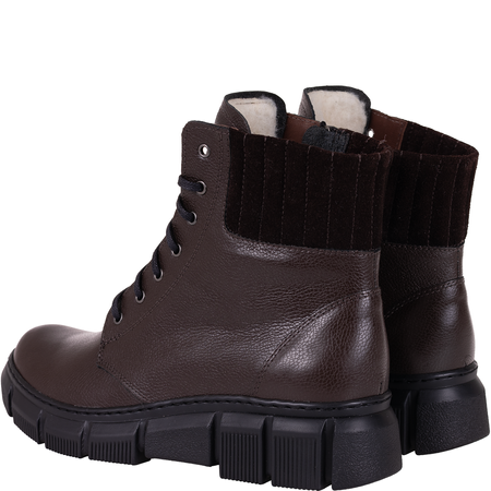 Botki damskie skórzane Syrena SWB K-242 brąz - płaski obcas