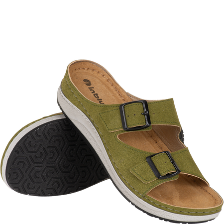 Modne zielone klapki Inblu PF000006 z klamrami
