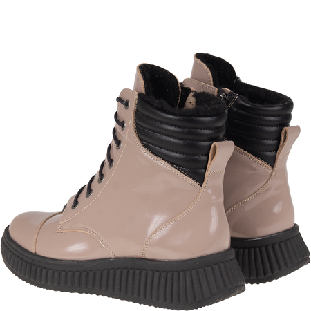 Skórzane botki damskie Syrena SH 599 beżowe lakierowane