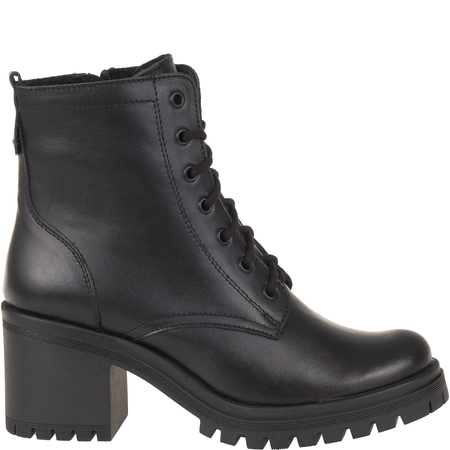 Czarne botki na słupku Syrena SST 4101 – skórzane, 7 cm